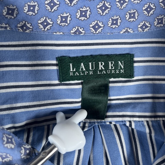 Lauren Ralph Lauren Mens L/XL Blue Button Down Shirt Striped Embroider Logo RARE - Picture 4 of 9